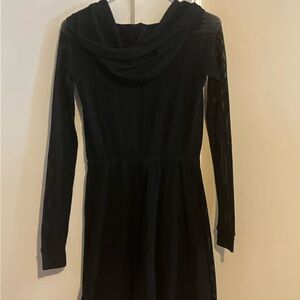 Anthropologie Black Long Sleeve mesh/fishnet Hooded Dress